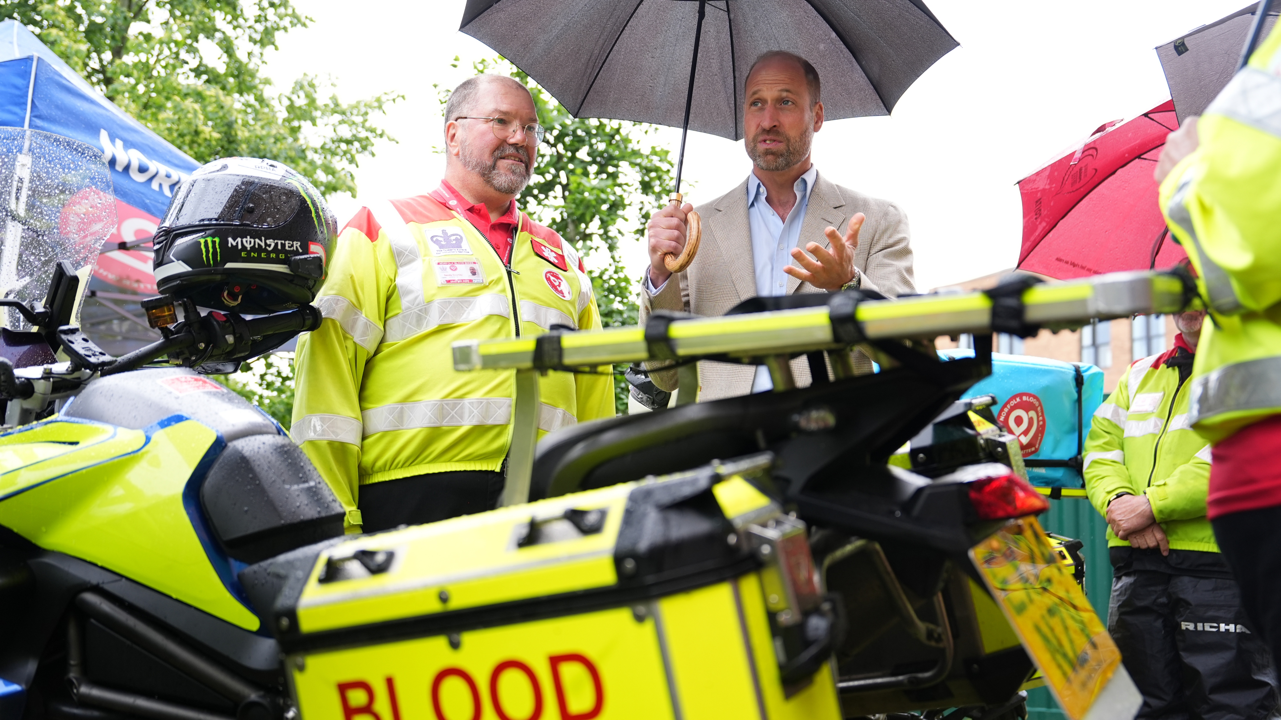 William, Prince of Wales unveils Norfolk Blood Bikes new rapid response vehicle at Norfolk and Norwich University Hospital on June 11, 2026