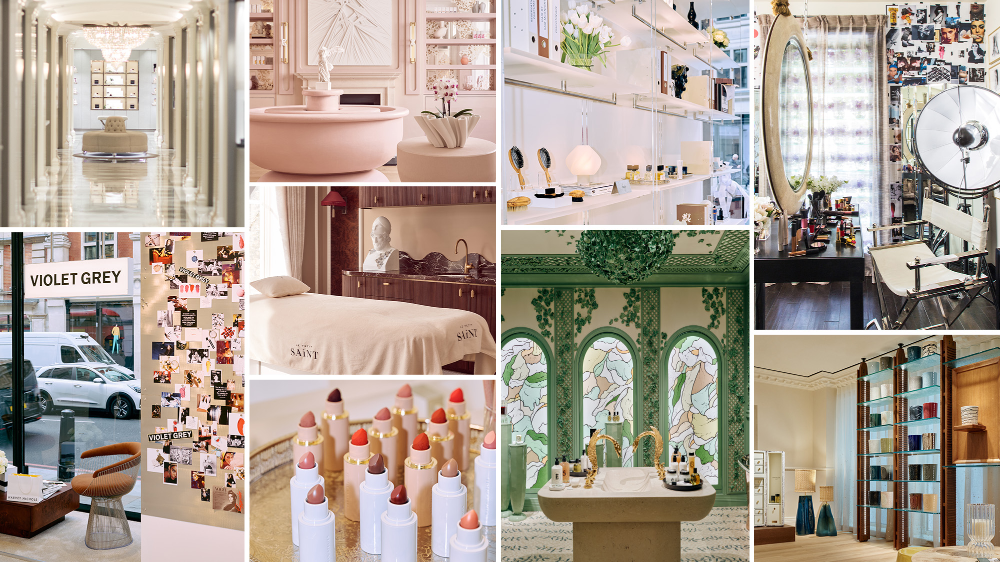 A collage of luxury beauty retailers