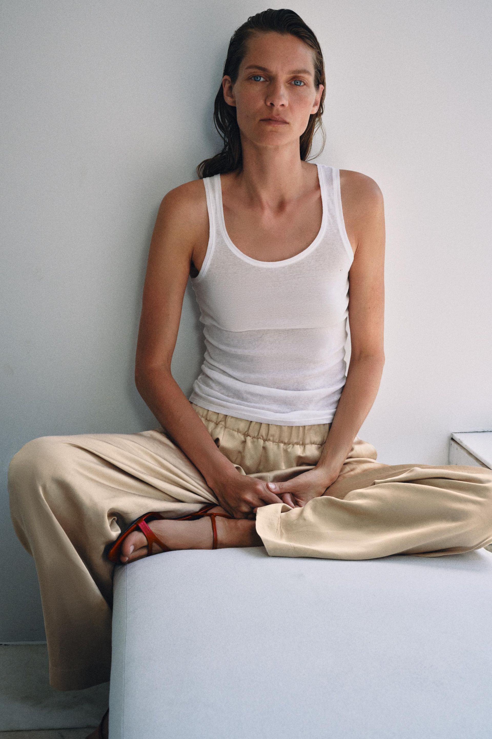 Zw Collection Satin Effect Barrel Pants - Beige - Xs