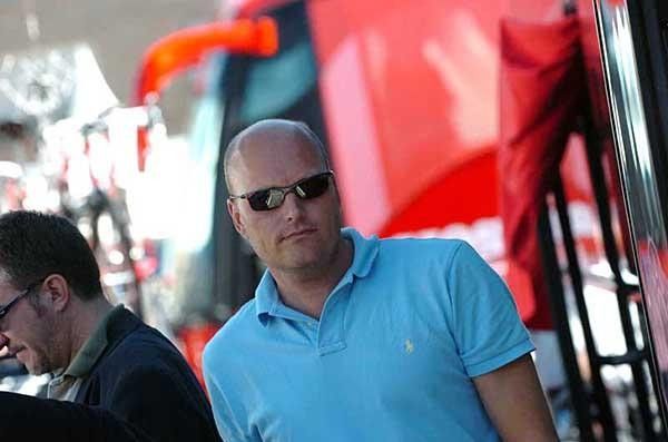 Bjarne Riis at the start supporting his CSC team. Since his doping admission he had been rarely seen.