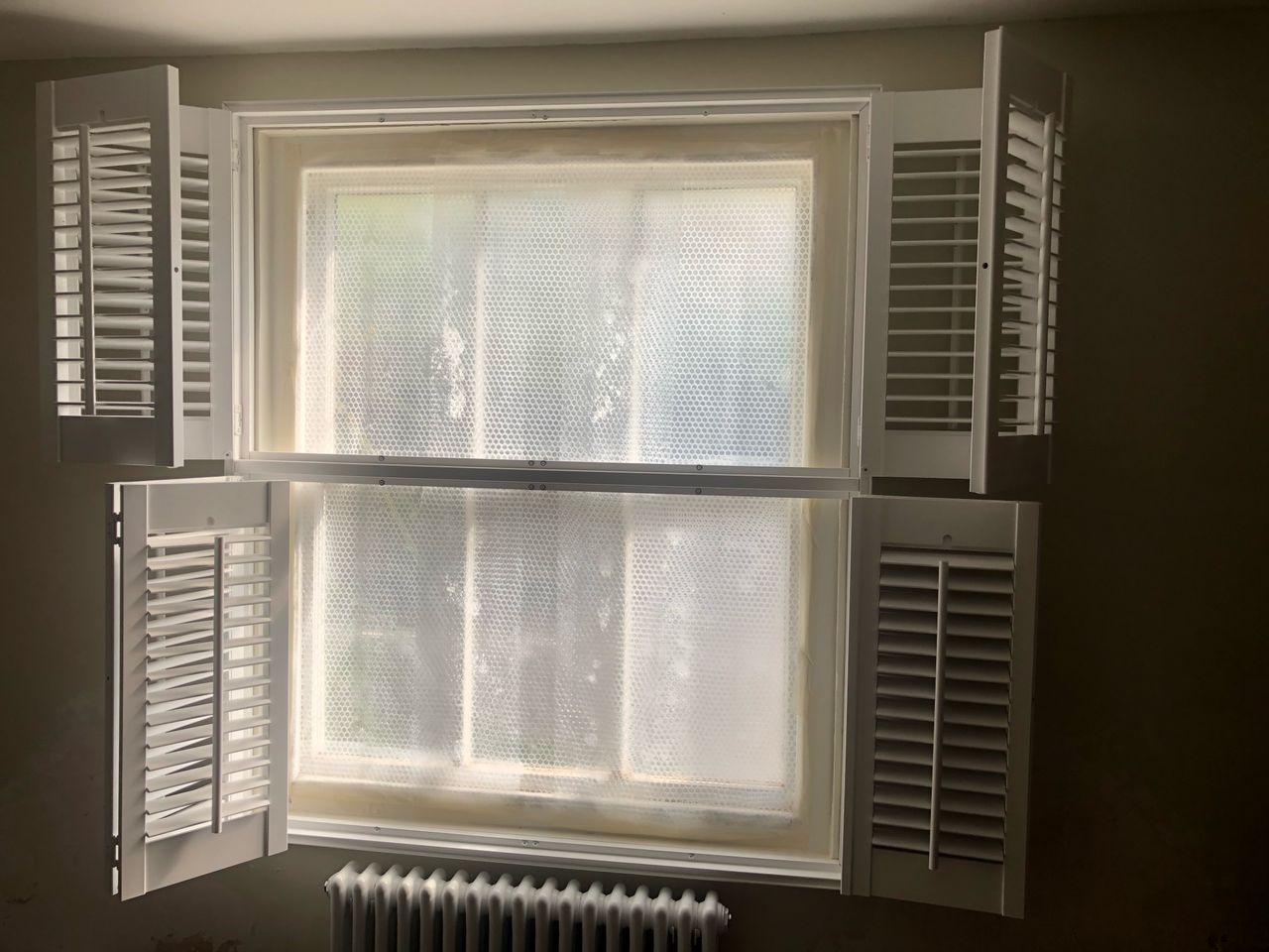 A bubble wrapped window seen from the inside