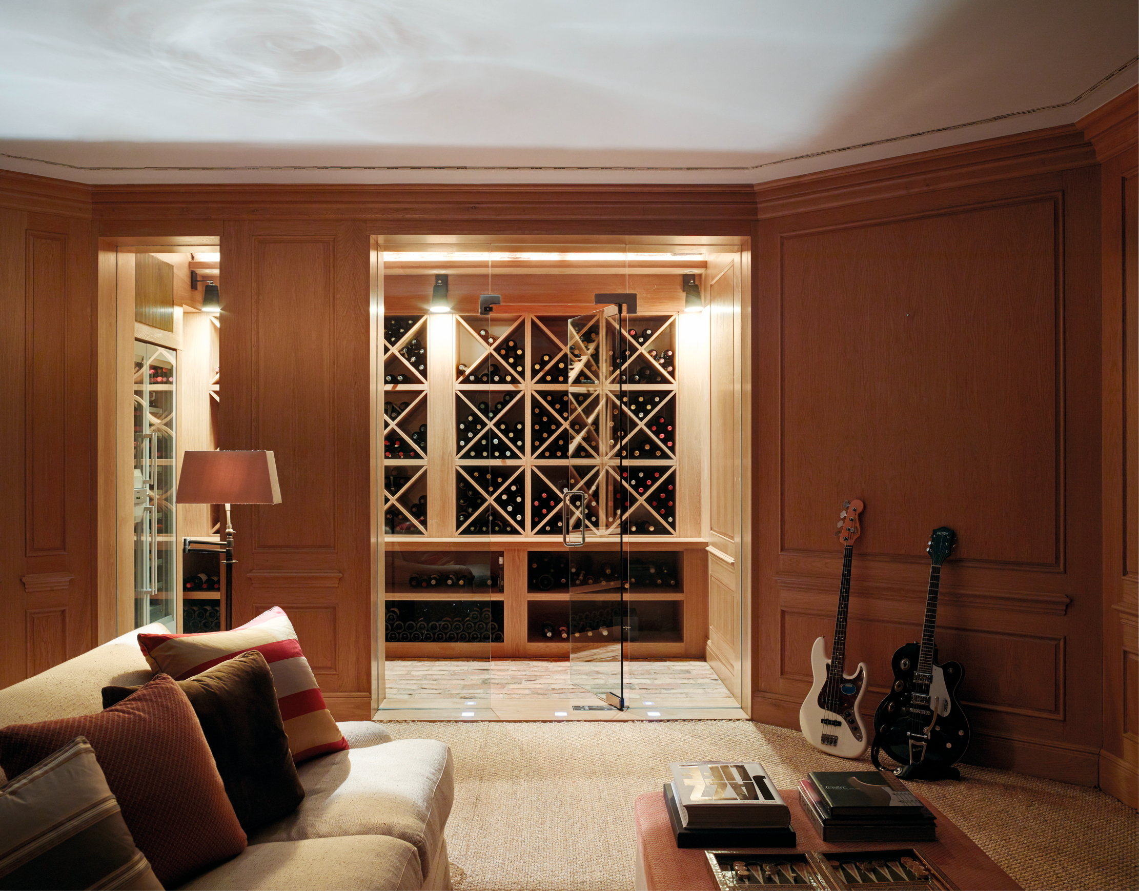 A wine and music room created by Thorp Design.