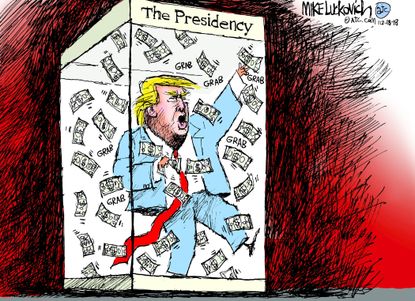Political cartoon U.S. Trump the presidency money grab