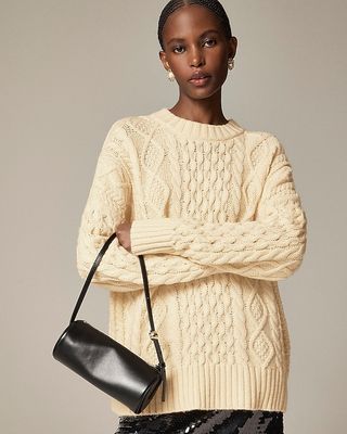 Oversized Cable-Knit Crewneck Sweater