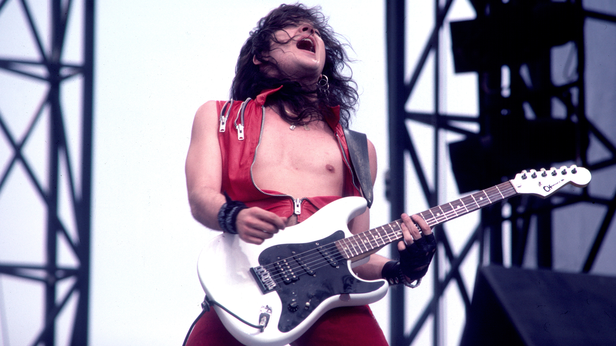 American Heavy Metal musician Jake E Lee (born Jakey Lou Williams) plays electric guitar as he performs onstage (with Ozzy Osbourne)