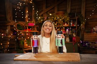 Stacey Solomon with two hand made nutcrackers
