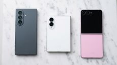 Samsung's 2026 foldable phones lineup on top of a marbled table