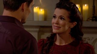 Melissa Claire Egan as Chelsea appearing concerned talking to Mark Grossman as Adam in The Young and the Restless