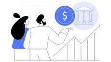 Graphic concept illustration of a couple putting their money in a bank