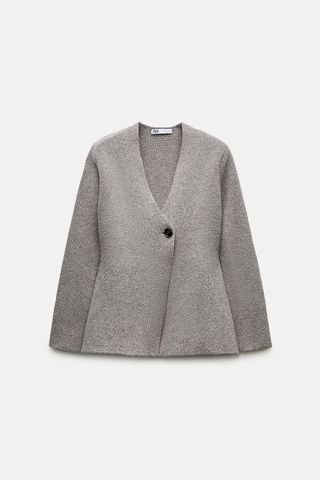 Wool Blend Peplum Knit Blazer