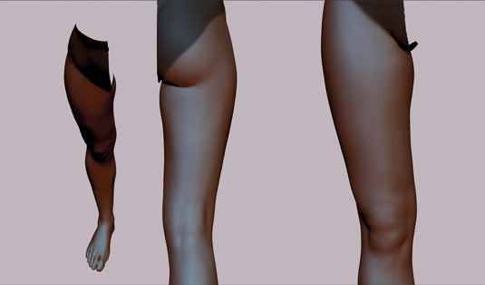 For the upper leg, start by sculpting in the main masses