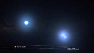 An illustration of the three stars of the TIC 290061484 triple star system