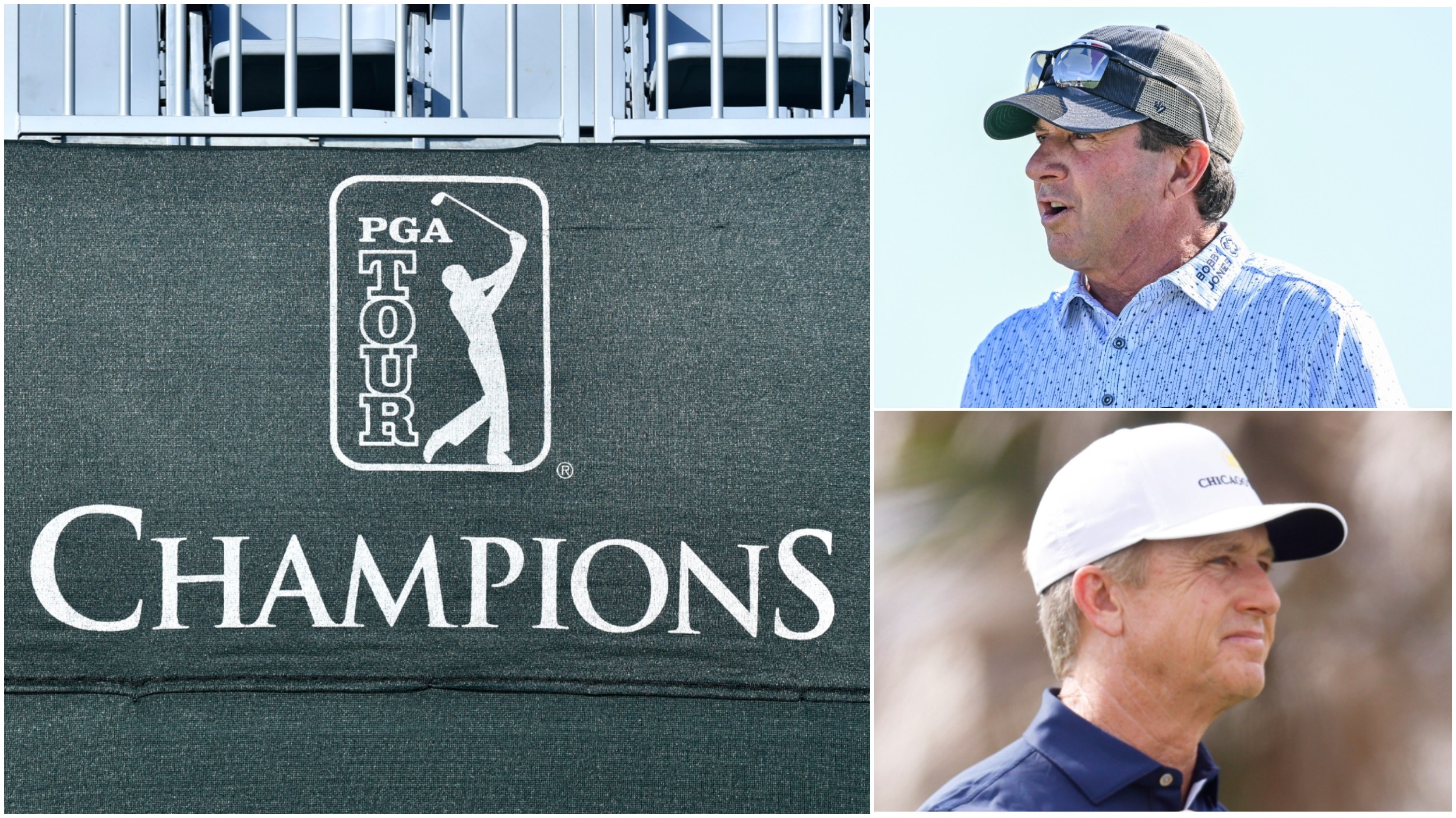 The PGA Tour Champions logo alongside a picture of David Tomas and Billy Andrade