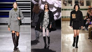 Three models on the runway showing boot trends 2023 - riding boots