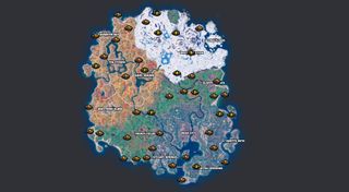 A map of Fortnite chapter 4 season 2 showing the locations of campfire spawns