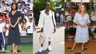 composite of celebrities wearing a midi dress to wimbledon