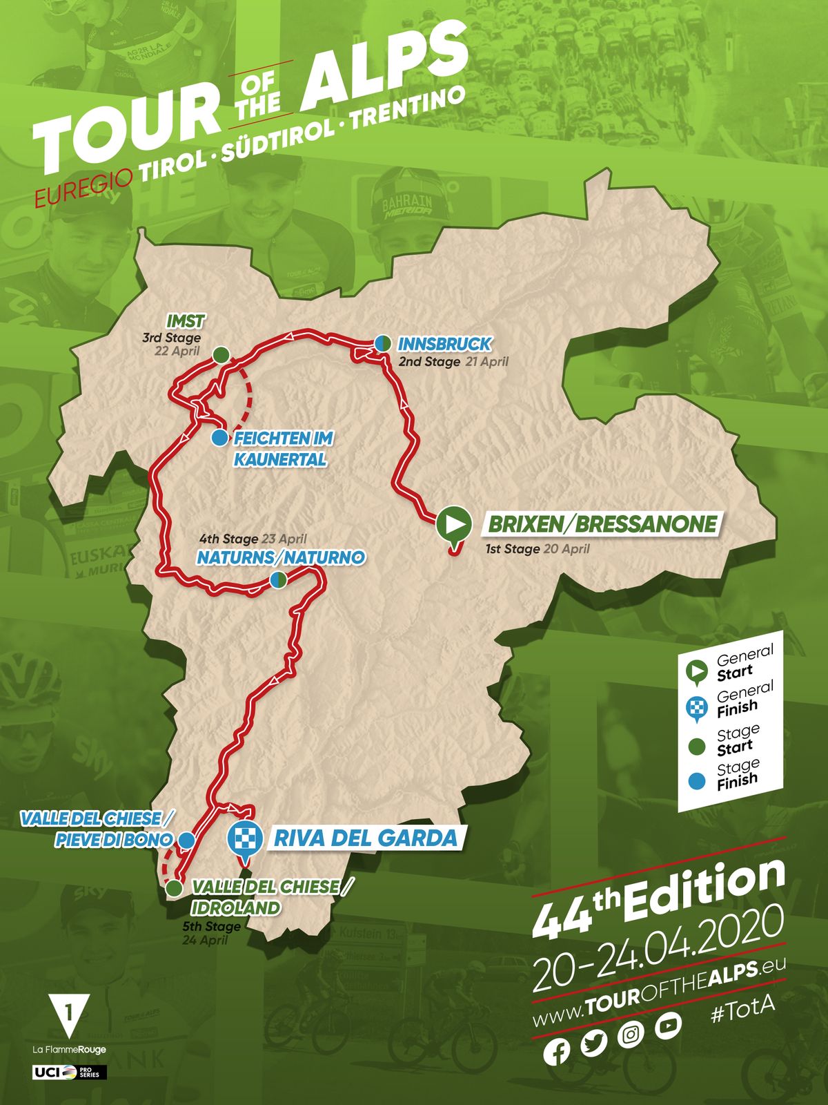 The map of the 2020 Tour of the Alps