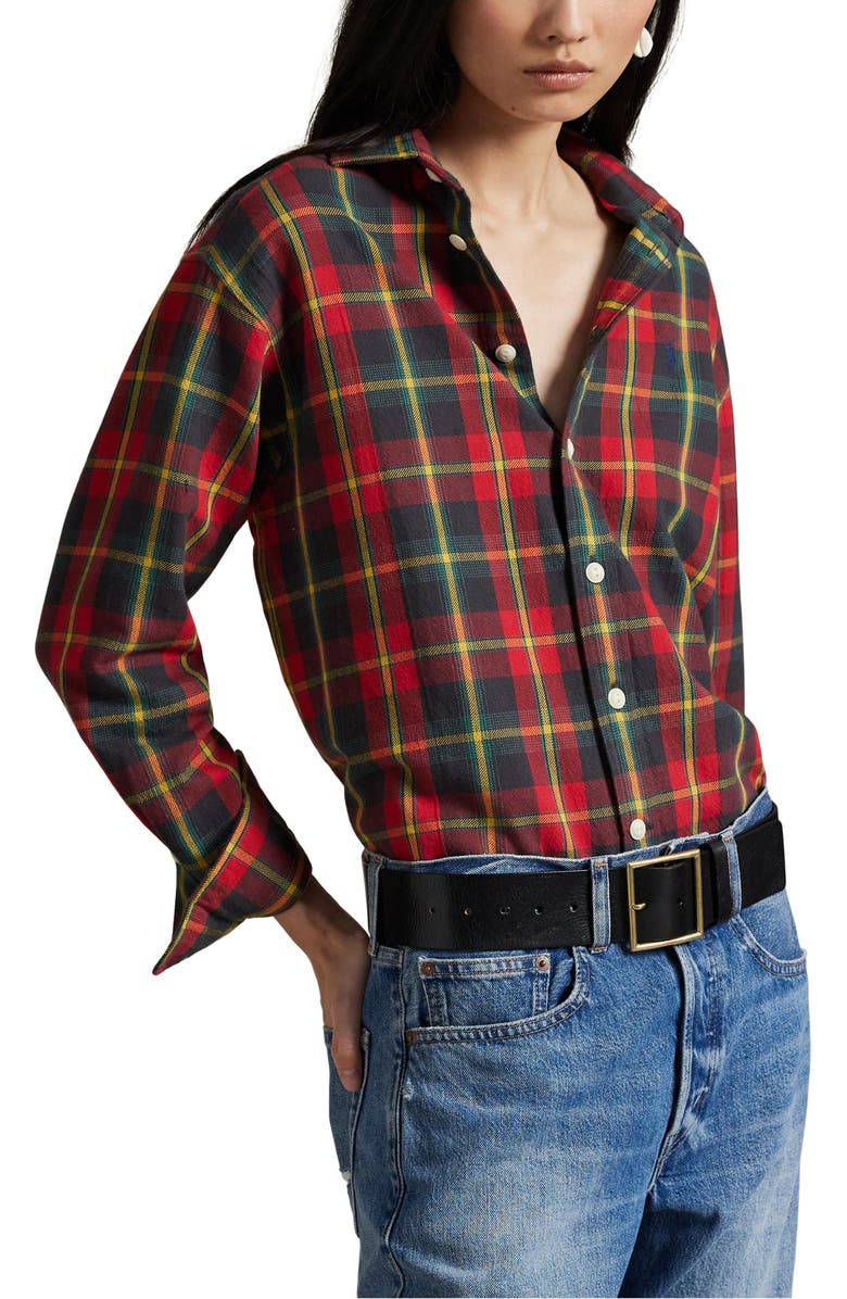 Plaid Relaxed Fit Cotton Button Up Shirt