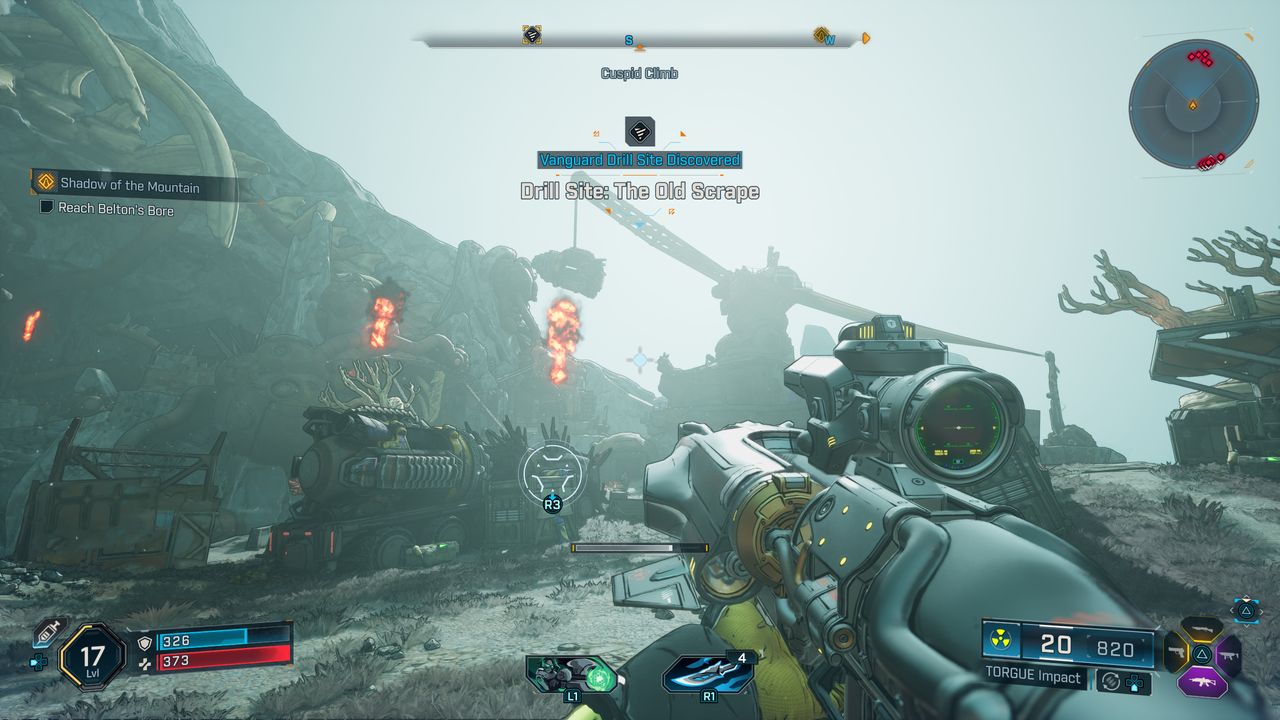 Borderlands 4 Hellwalker location: A player looking at the entrance to The Old Scrape dig site in Terminus Range.