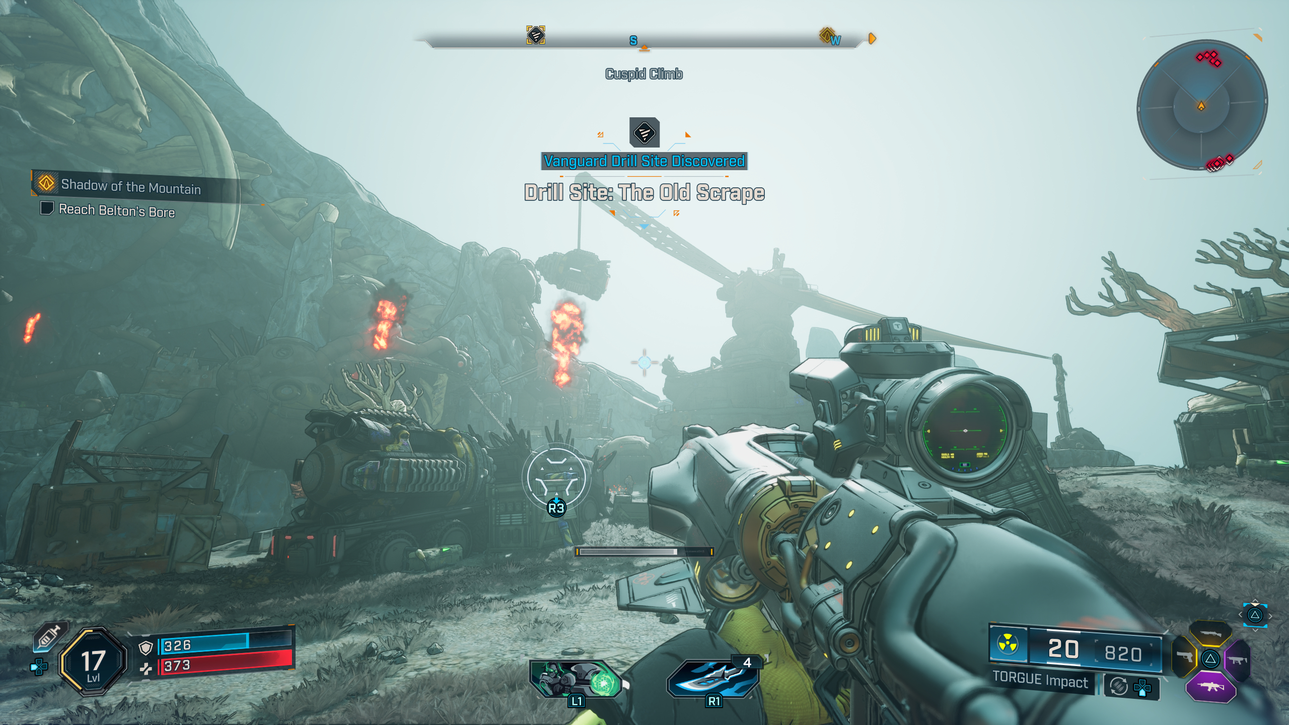 Borderlands 4 Hellwalker location: A player looking at the entrance to The Old Scrape dig site in Terminus Range.