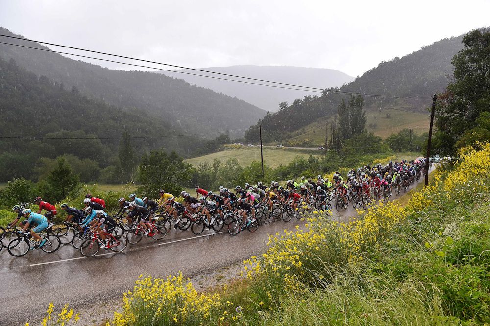The peloton rides during stage 4 of the Criterium du Dauphine.
