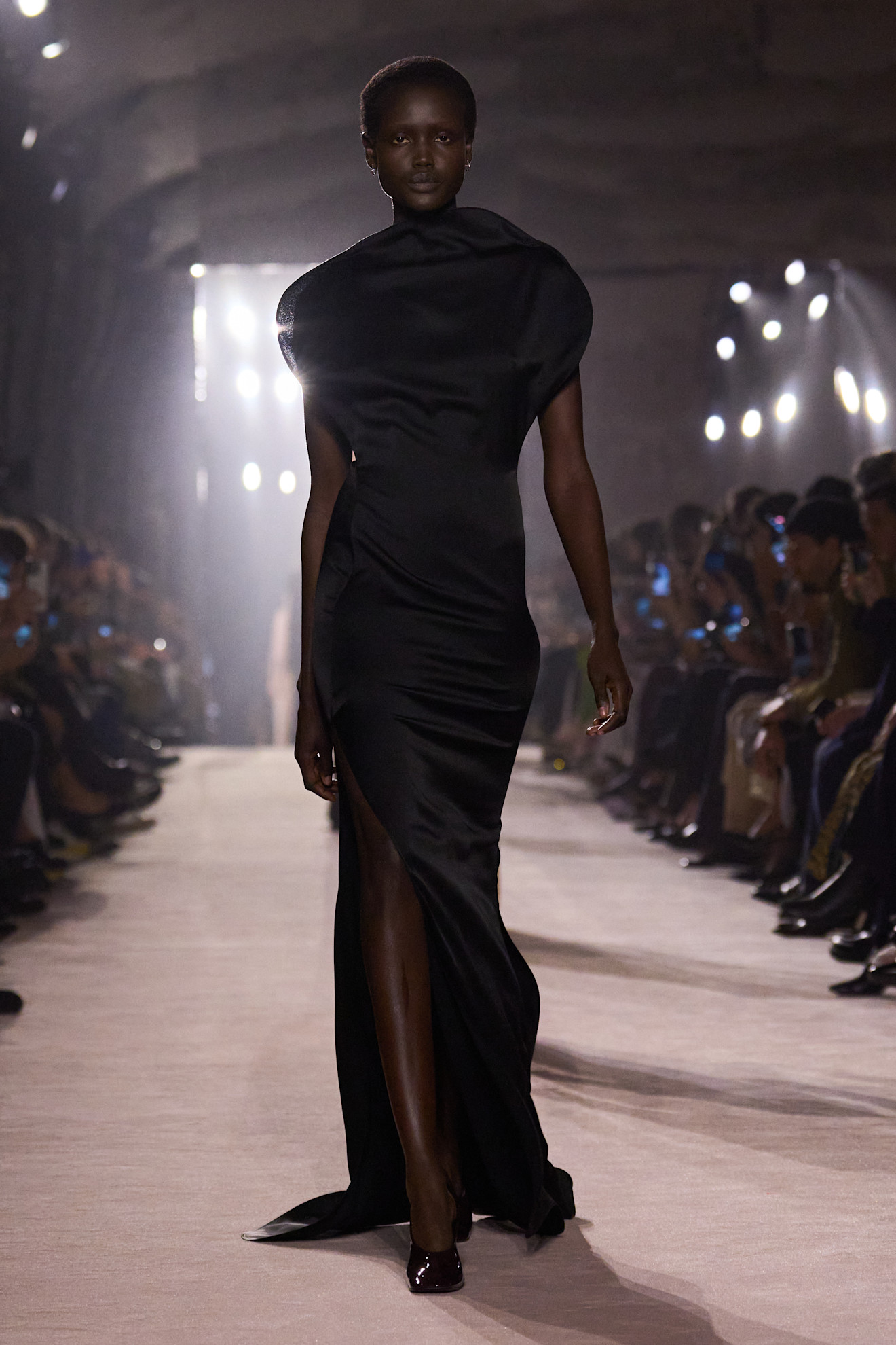 Model walking Victoria Beckham runway during Paris Fashion Week.