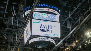 AV/IT Summit Branding on Center Hang Scoreboard at Barclays Center