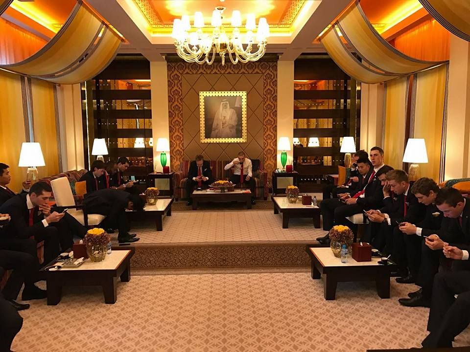 The Bahrain-Merida riders awaiting the team presentation
