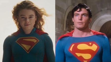 Milly Alcock's Supergirl and Christopher Reeve's Superman side by side.