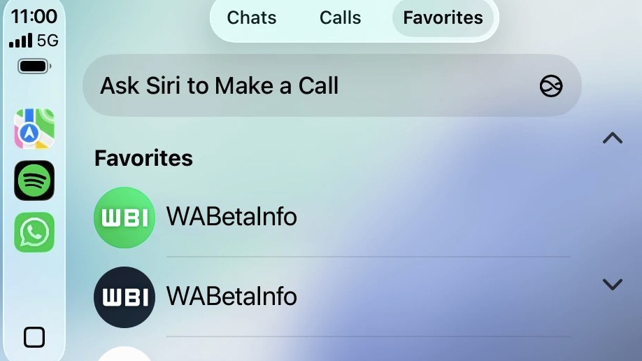 A screenshot of the WhatsApp CarPlay beta