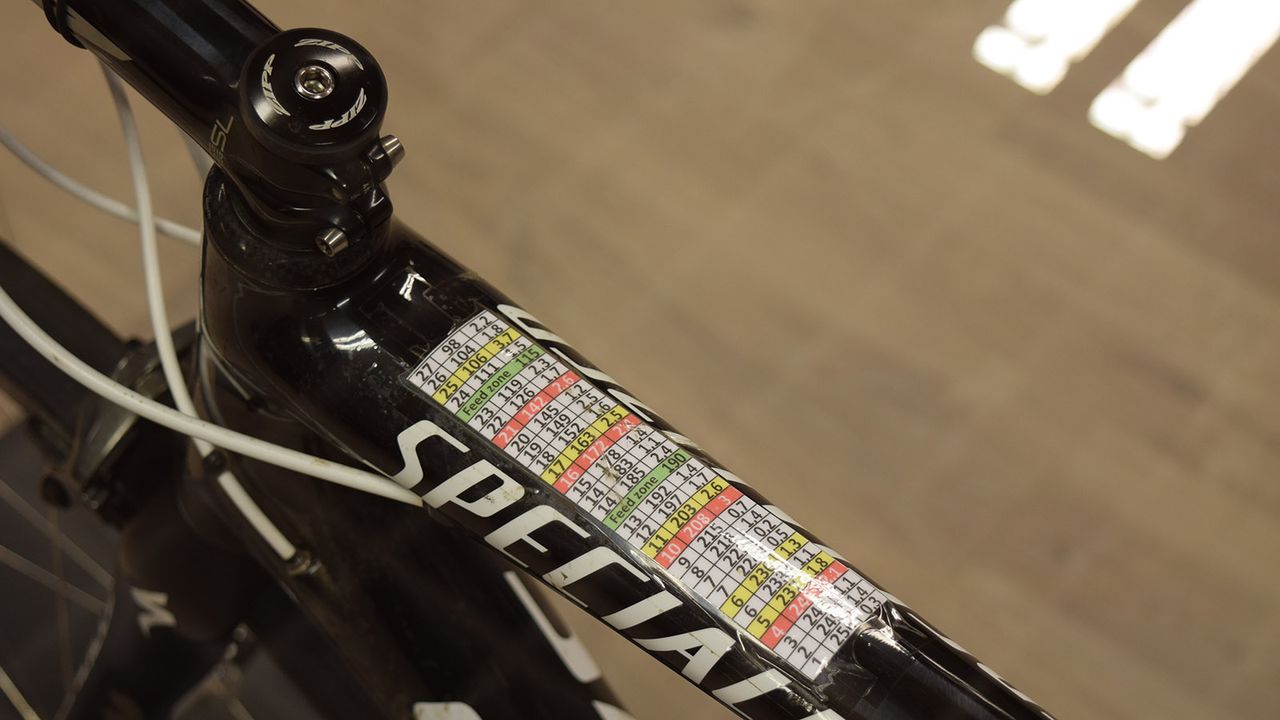 Boonen's race notes from Paris-Roubaix 2012 are still stuck to the top tube