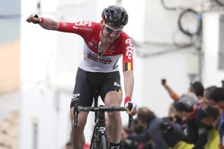 Tim Wellens (Lotto Soudal) celebrates his win on the uphill finish