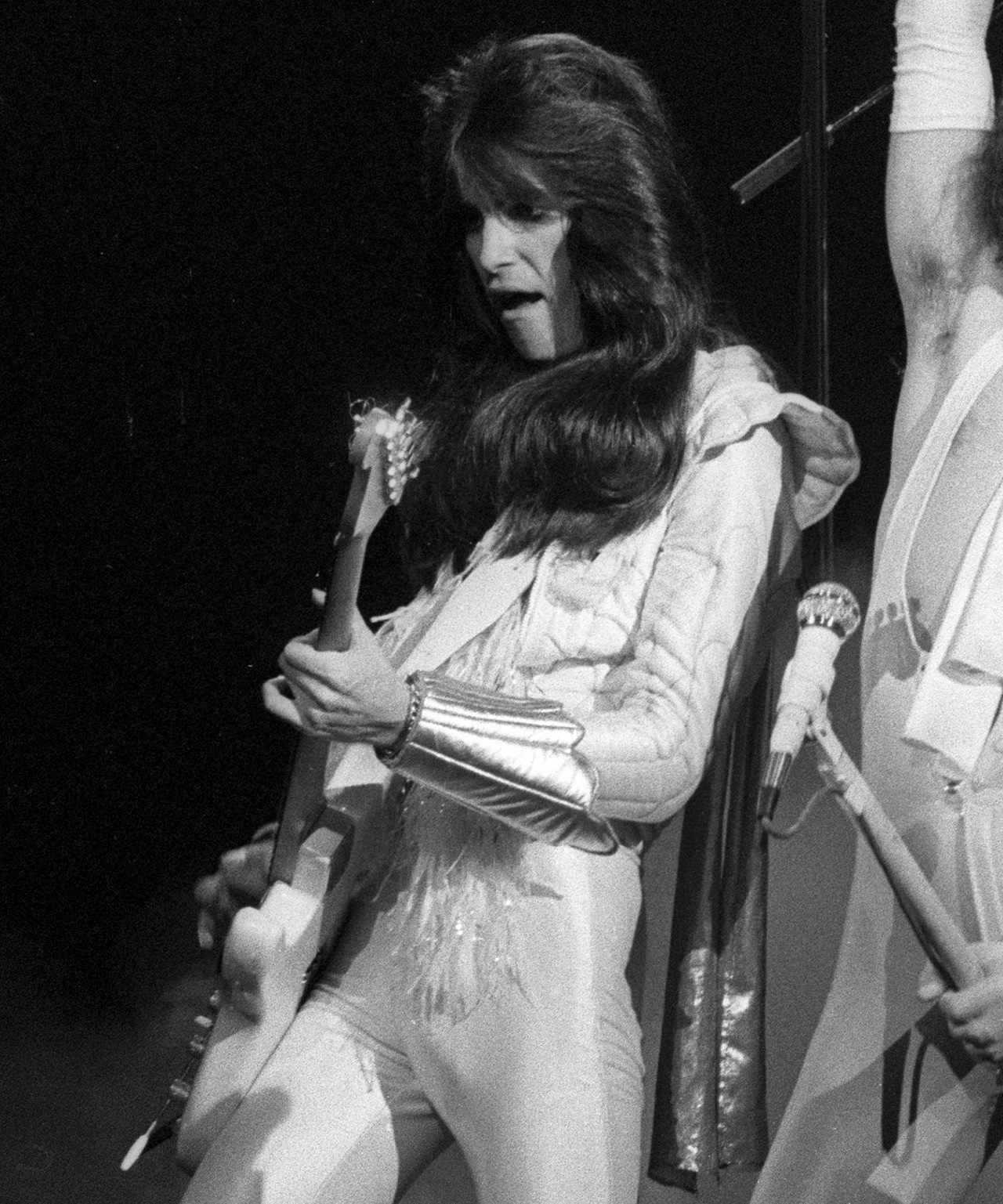 Punky Meadows, Frank Dimino, and Mickie Jones of Angel perform on stage in New York in 1976