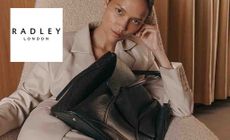 Radley logo placed over an image of a woman with a radley handbag