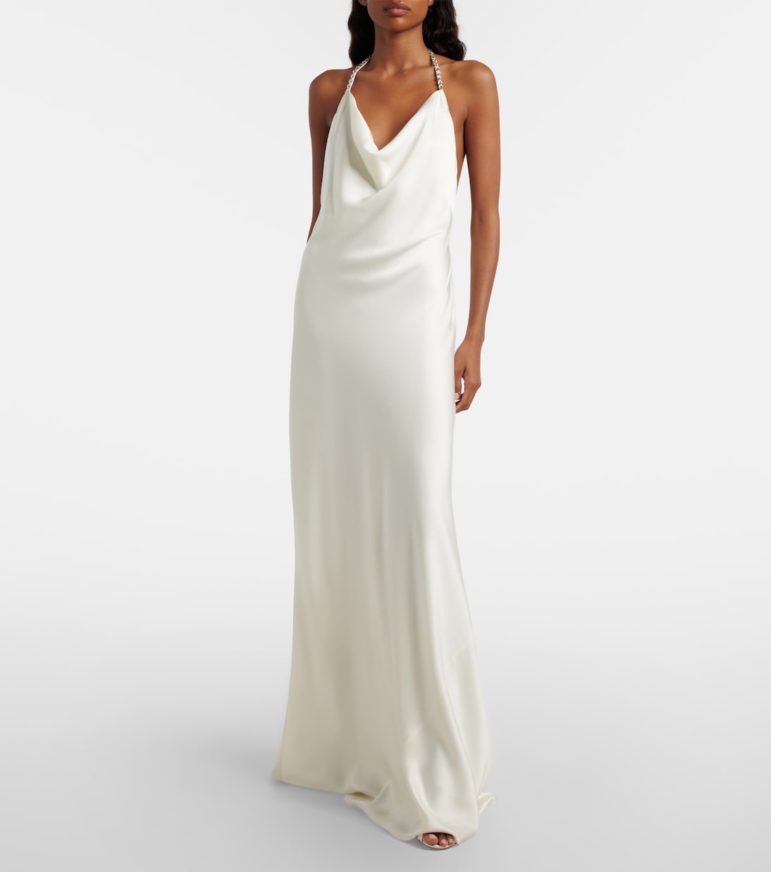Crystal-Embellished Satin Gown in White - Stella Mc Cartney