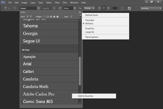 Font menu concept