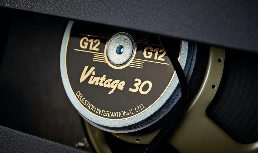 The Vintage 30 Celestion driver's high efficiency helps the V10 sound much louder than you'd expect from an amp of this rating