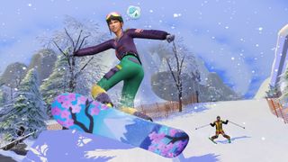 The Sims 4 cheats - a Sim does a snowboard trick