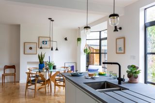 kitchen diner with Crittall style glazing