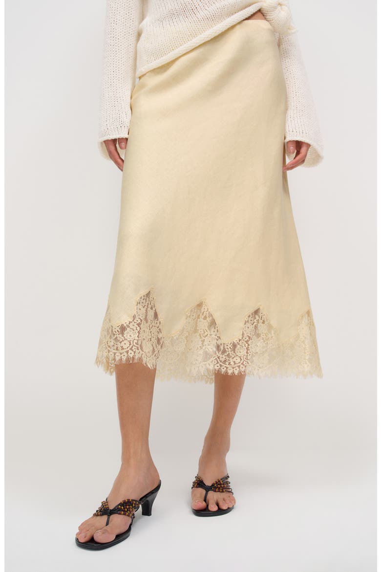 Carolina Lace Trim Linen Midi Skirt