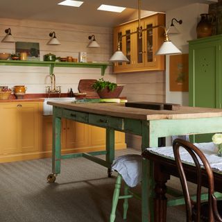 deVOL yellow kitchen with green prep table