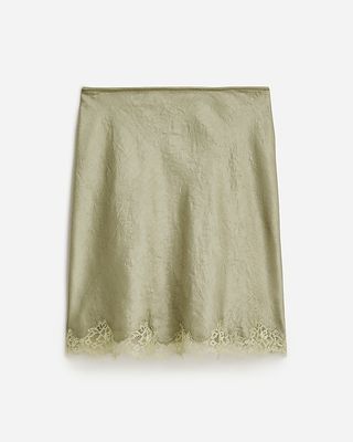 Gwen Lace-Trim Slip Skirt in Textured Satin