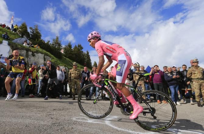 Nairo Quintana (Movistar) dances up the climb