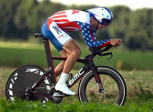 Taylor Phinney was leading at the first time check in the men's TT but had to give way for Tony Martin