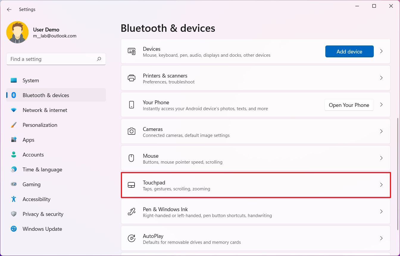 Open Touchpad settings