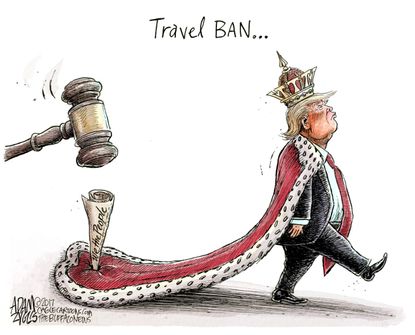 Political cartoon U.S. Trump travel ban Ninth circuit ruling Constitution