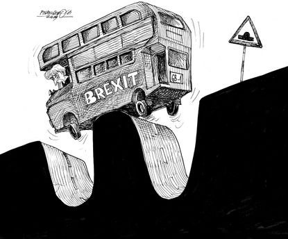 Political Cartoon World Theresa May Brexit bus