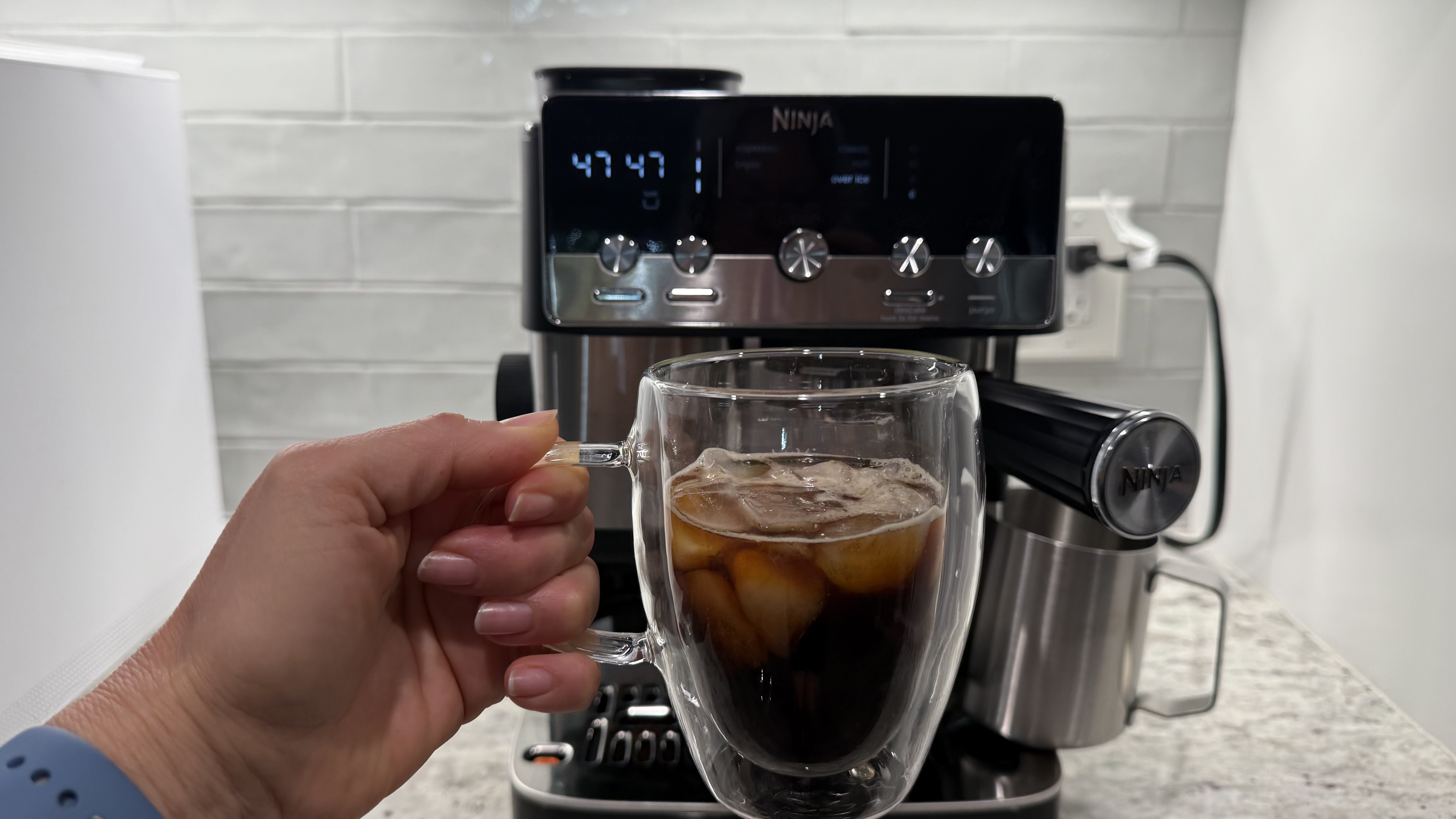 Ninja Luxe Café Mini Espresso Machine coffee over ice