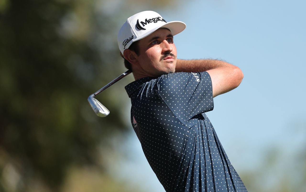 J.T. Poston plays his shot from the fifth tee during the final round of the Shriners Children&#039;s Open.