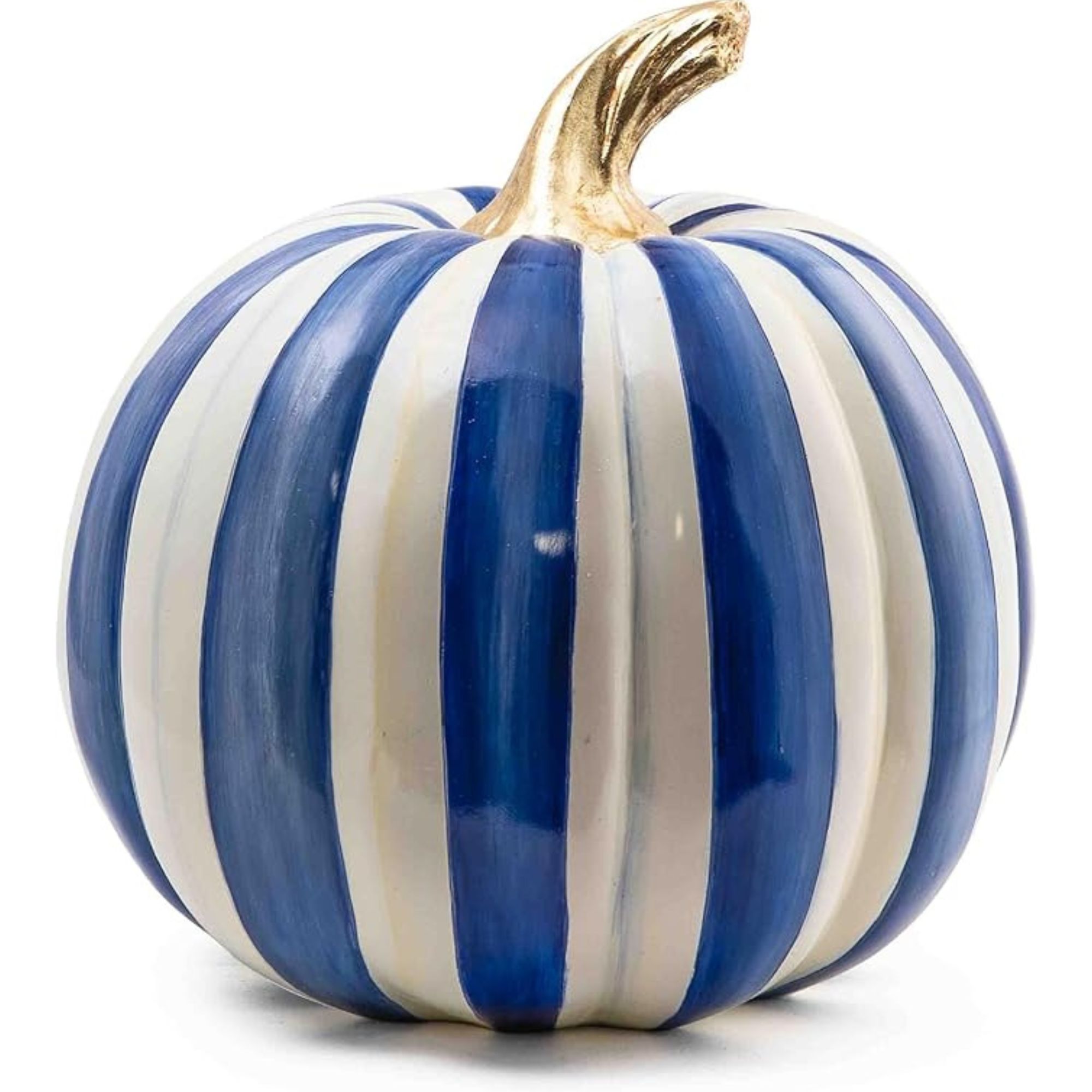 Mackenzie Childs, Medium Pumpkin, Resin Halloween and Fall Pumpkin Decor, Blue-and-White Royal Stripe